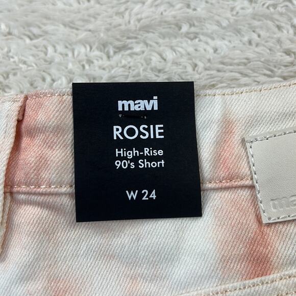 Mavi Rosie High Rise 90s shorts tie dye pale blush batik pink, size 24 NWT - Picture 8 of 10